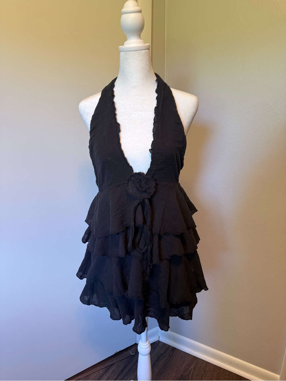 Zara Black Ruffled Backless Halter Dress